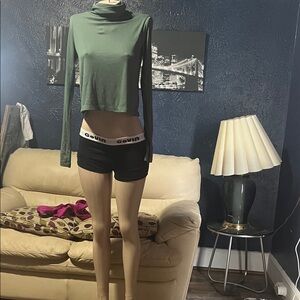 Long Sleeve Olive Green Turtleneck Crop Top